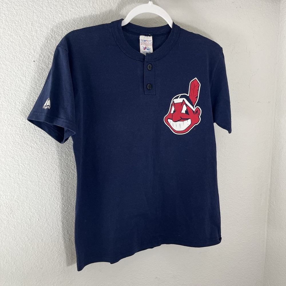MLB Indians t-shirt Youth LG Chief Wahoo T-shirt Majestic Vtg Baseball